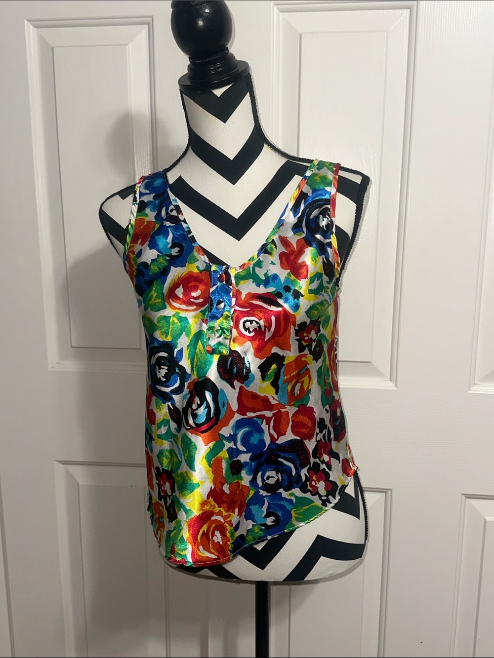 Victoria's Secret Vintage Multi-Color Floral Satin V-Neck Camisole